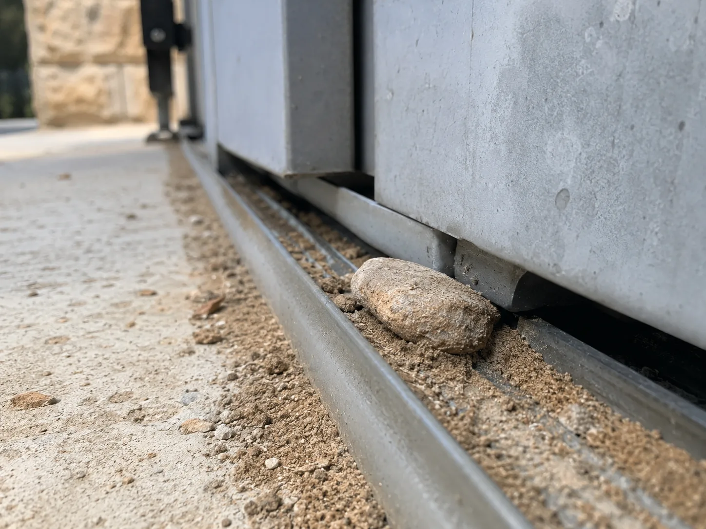 אבן וחול תקועים במסילת שער נגרר