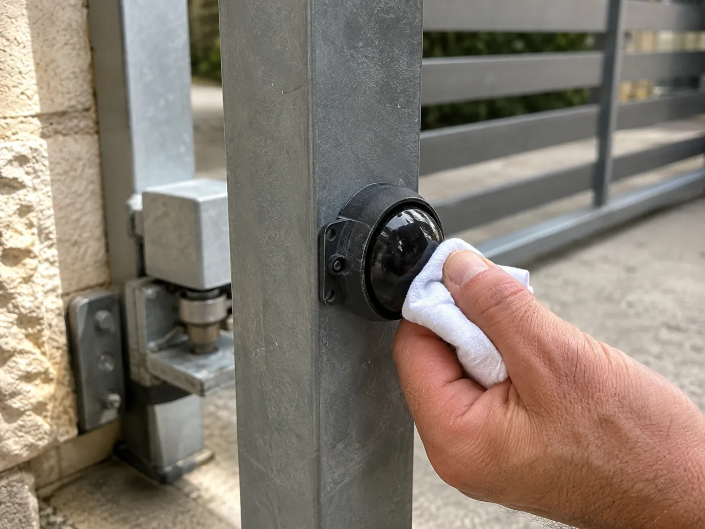 ניקוי עינית בטיחות של שער חשמלי במטלית